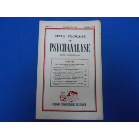 Revue Française de Psychanalyse. XVIIème conference des...