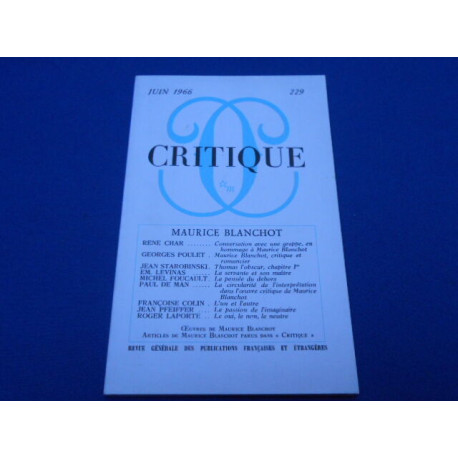 REVUE: Critique. MAURICE BLANCHOT